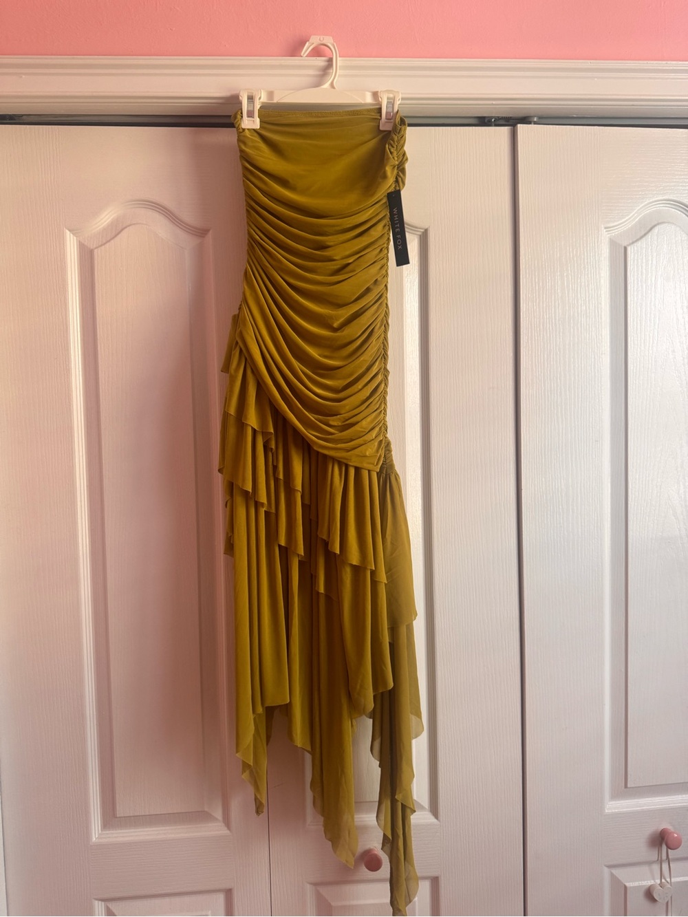 White Fox Boutique Olive Green Ruched High-Low Dress